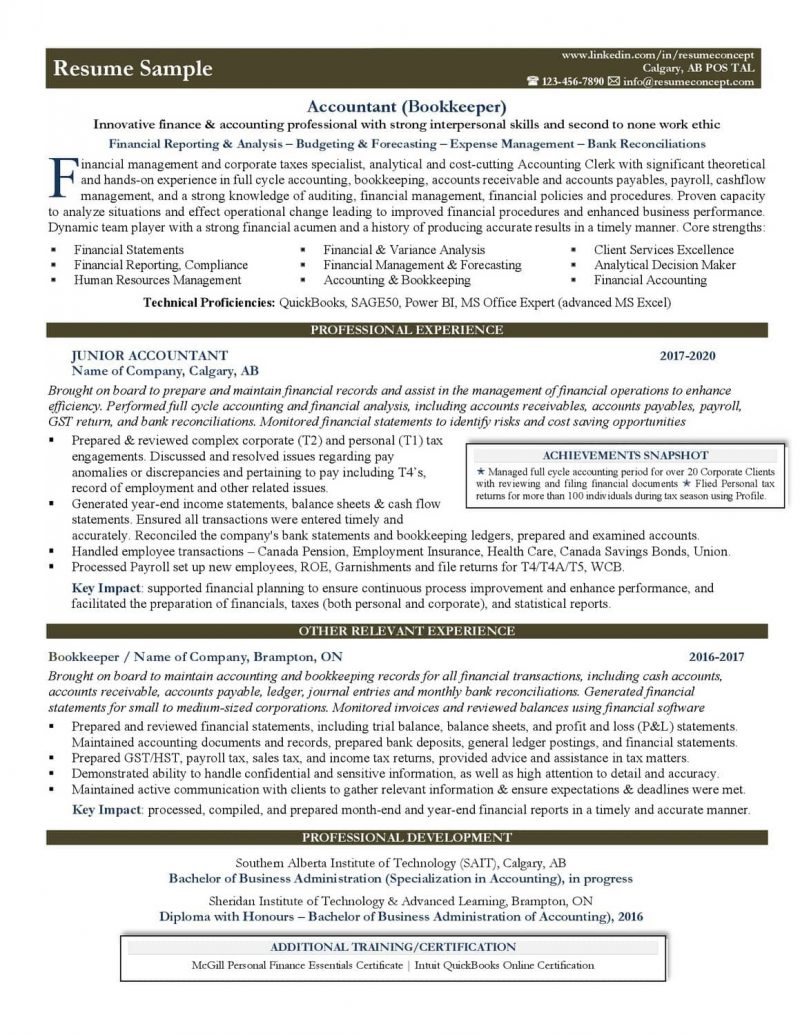 Sample Accountant and Bookkeeper | Resume Concept