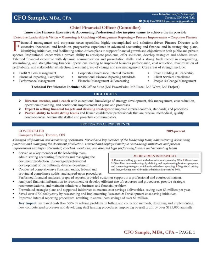 Sample Chief Financial Officer · Page 1