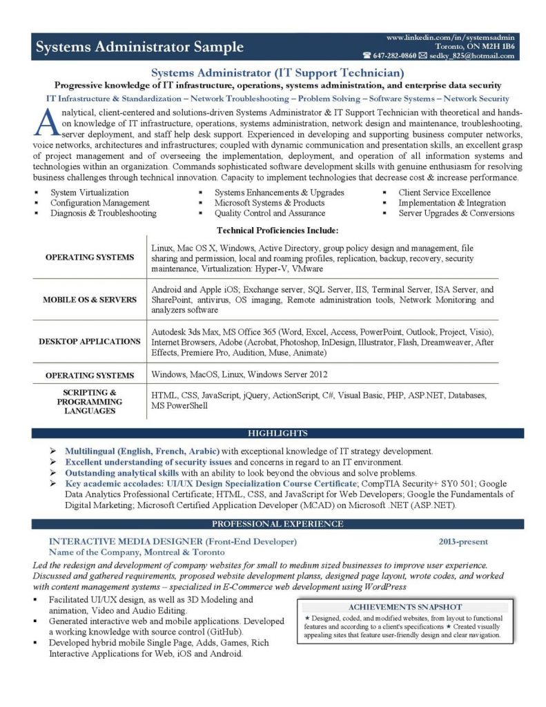 Sample Systems Administrator · After · Page 1