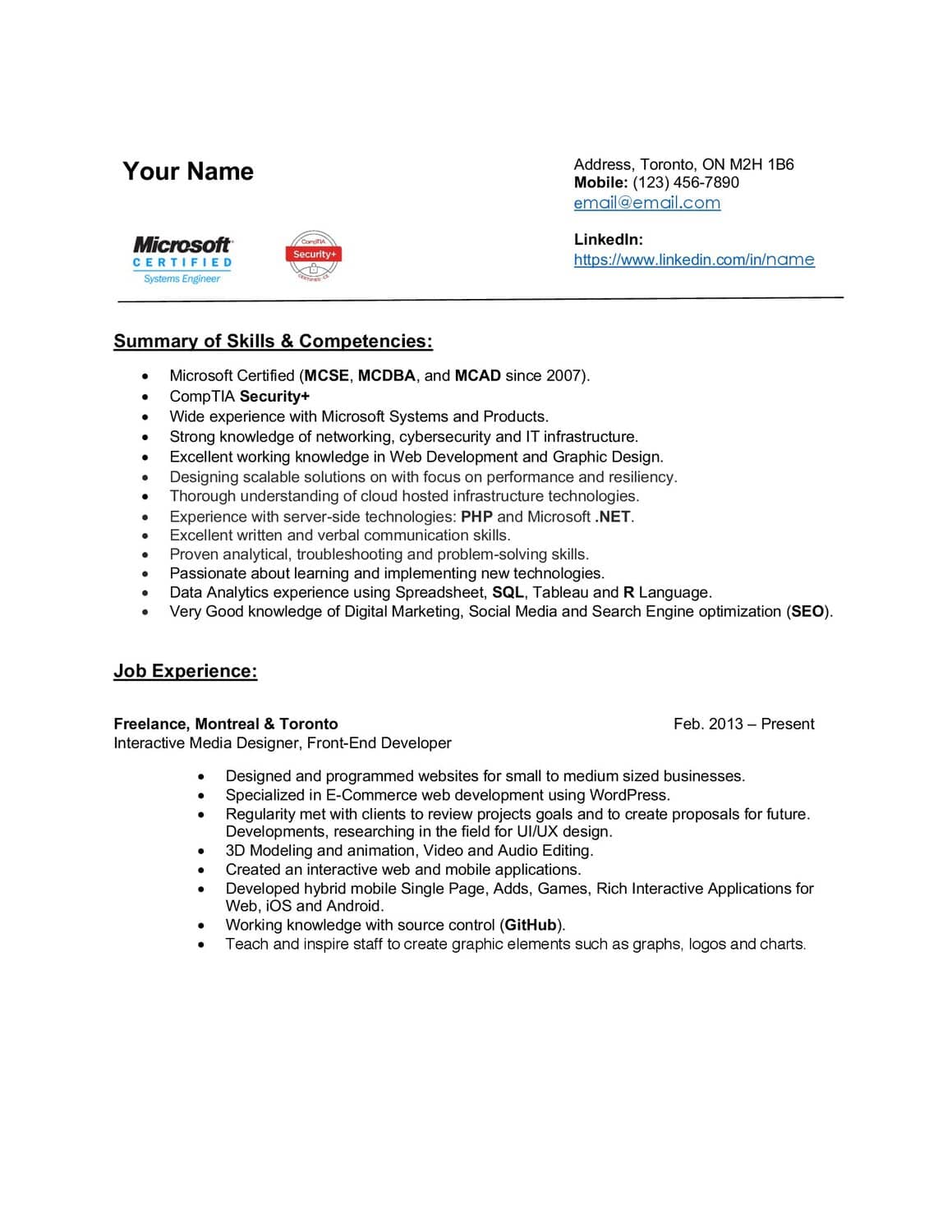 Sample Systems Administrator · Before · Page 1